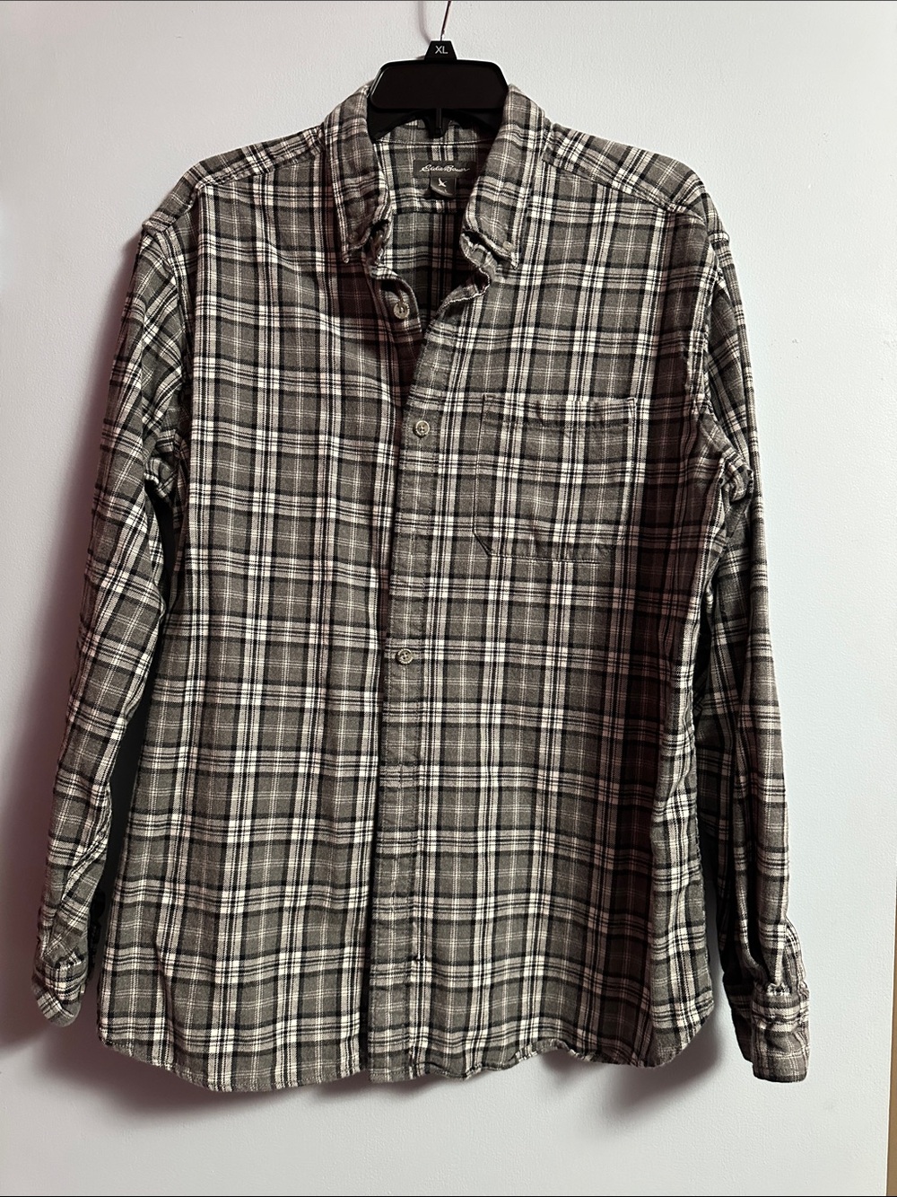 Eddie Bauer Men's Gray Plaid Flannel Button-Down Shirt